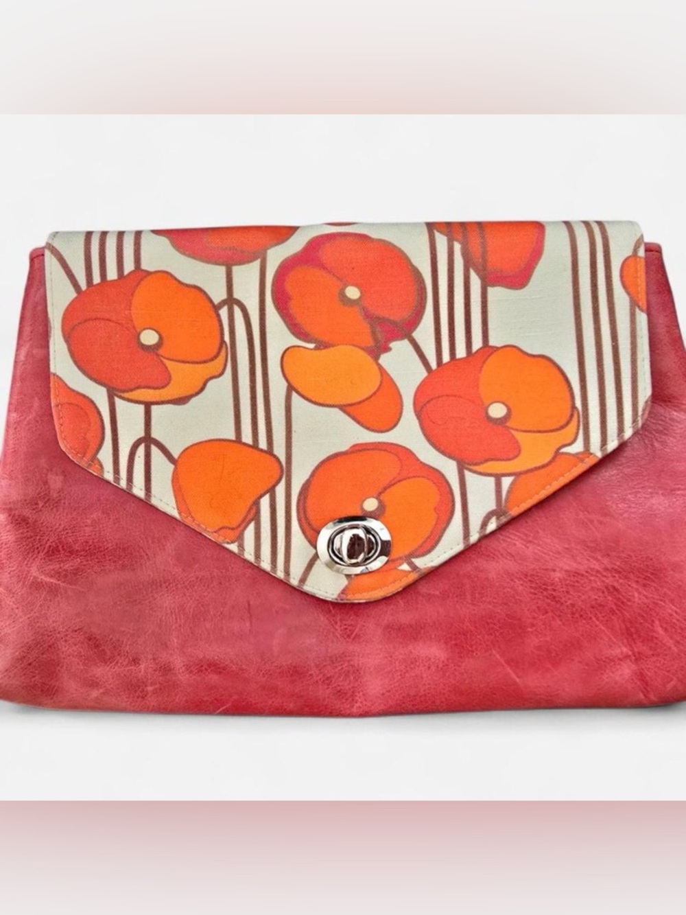 Red Staggerwing Retro Poppy Leather Envelope Clutch